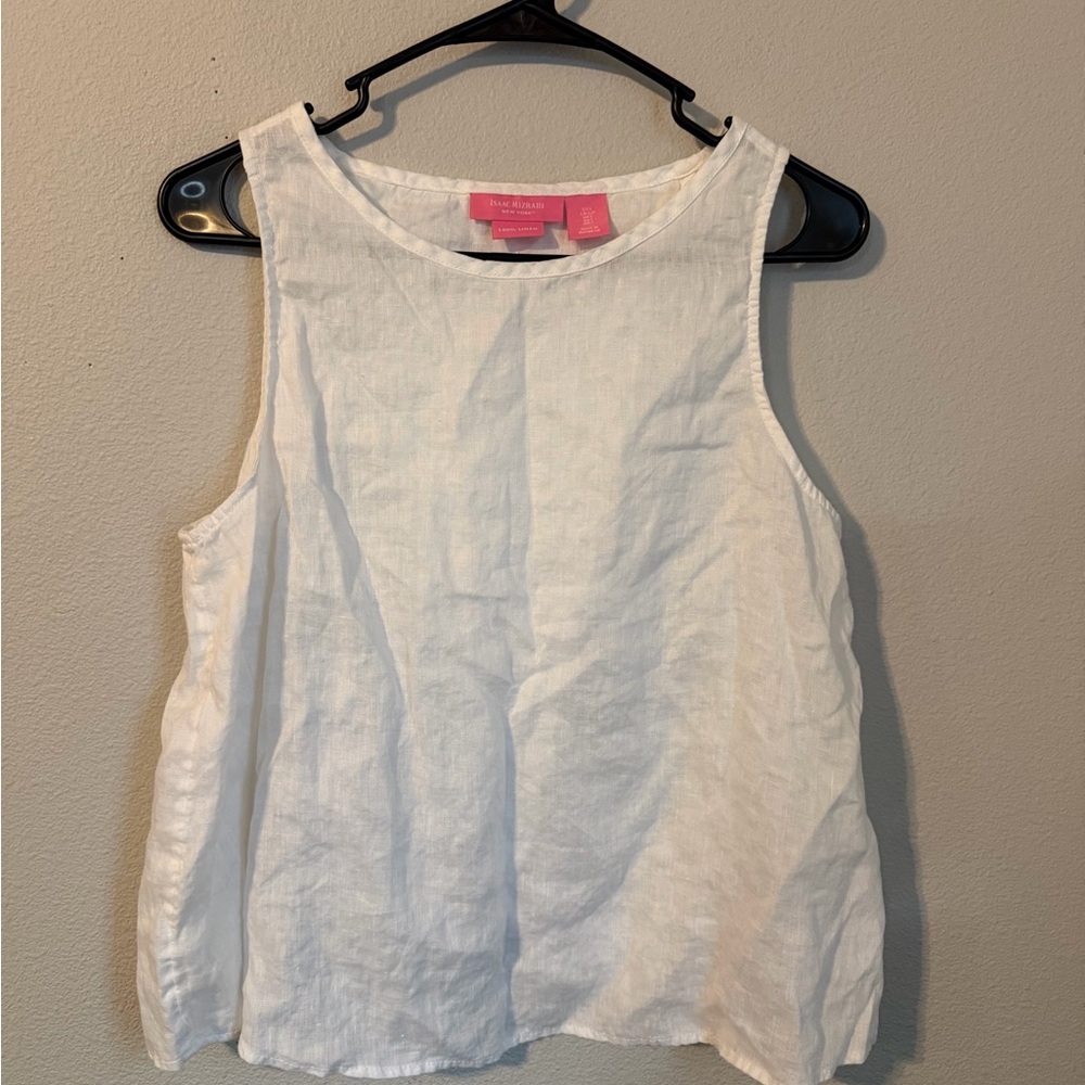 Isaac Mizrahi Linen Asymmetrical Open Back Top L Lagenlook Capsule Minimalist